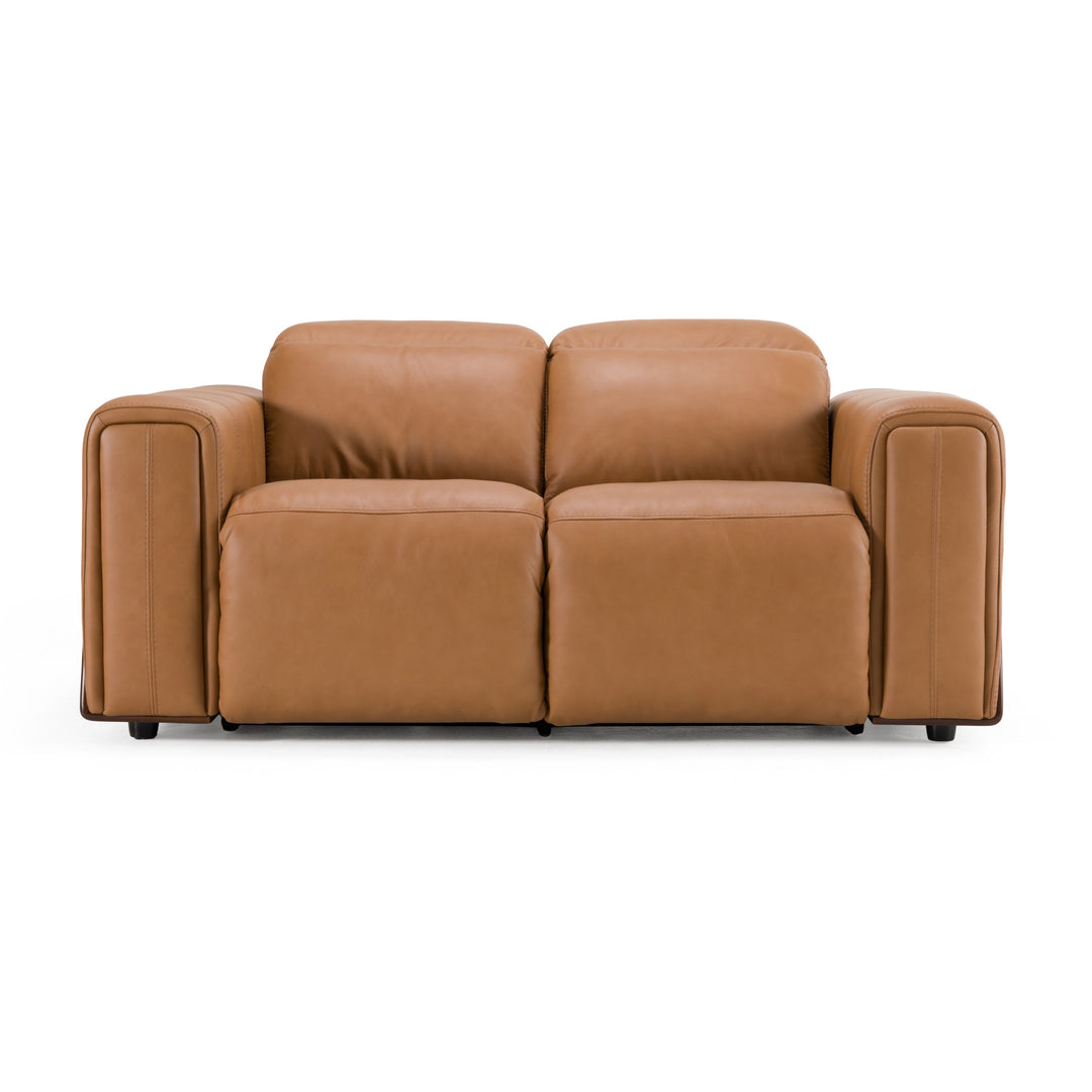 Sandstone  Modern Brown Leather Loveseat with 2 Electric Recliners