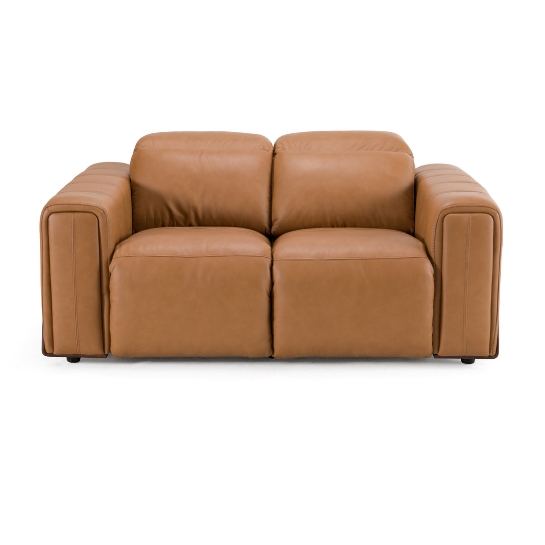 Sandstone - Modern Brown Leather Loveseat with 2 Electric Recliners