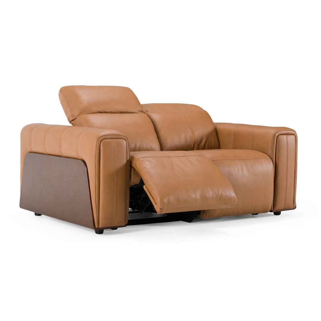 Sandstone - Modern Brown Leather Loveseat with 2 Electric Recliners