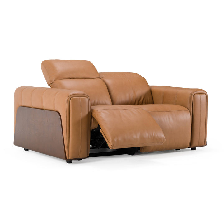Sandstone - Modern Brown Leather Loveseat with 2 Electric Recliners