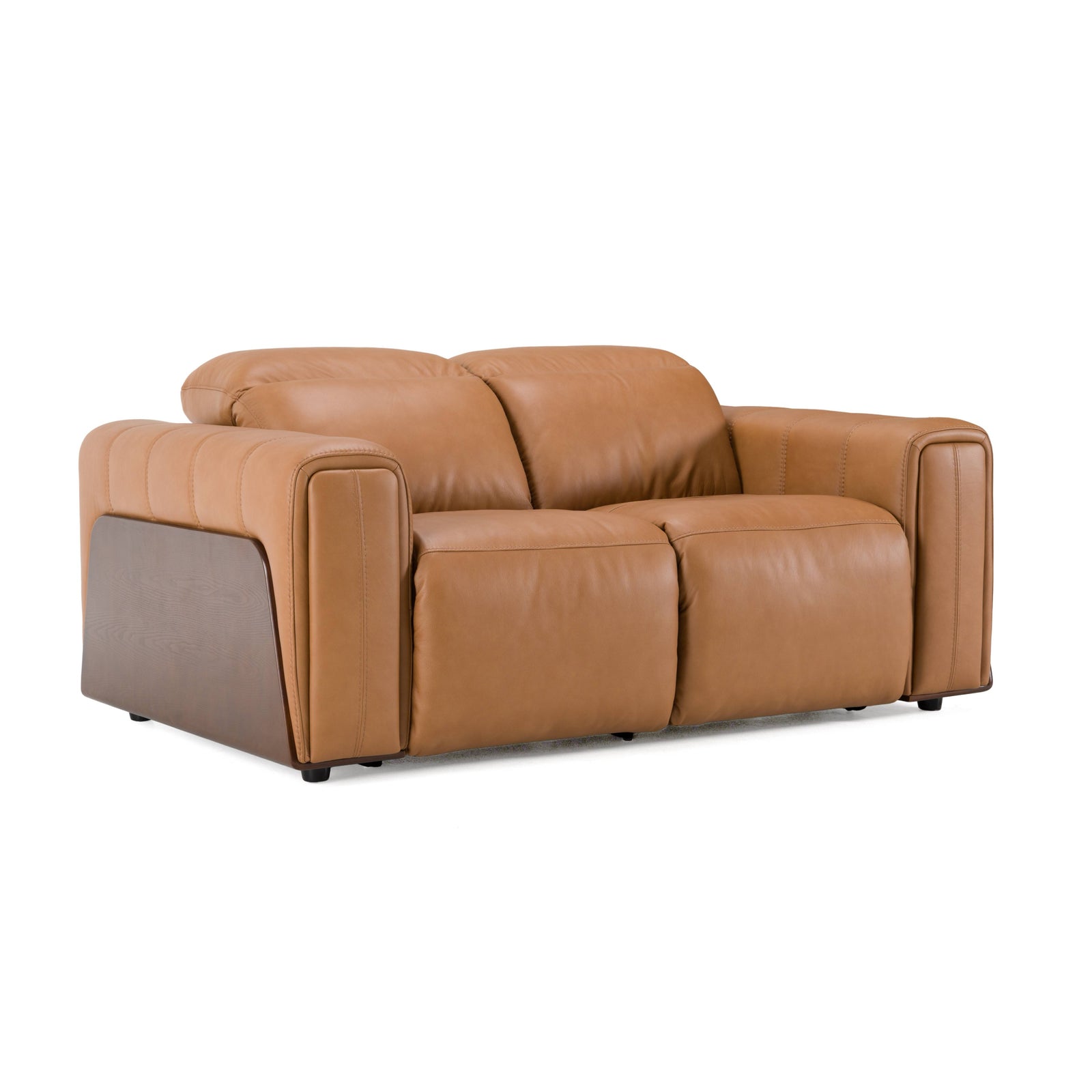 Sandstone - Modern Brown Leather Loveseat with 2 Electric Recliners