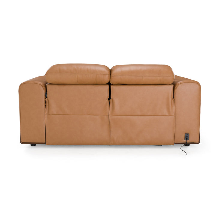 Sandstone - Modern Brown Leather Loveseat with 2 Electric Recliners