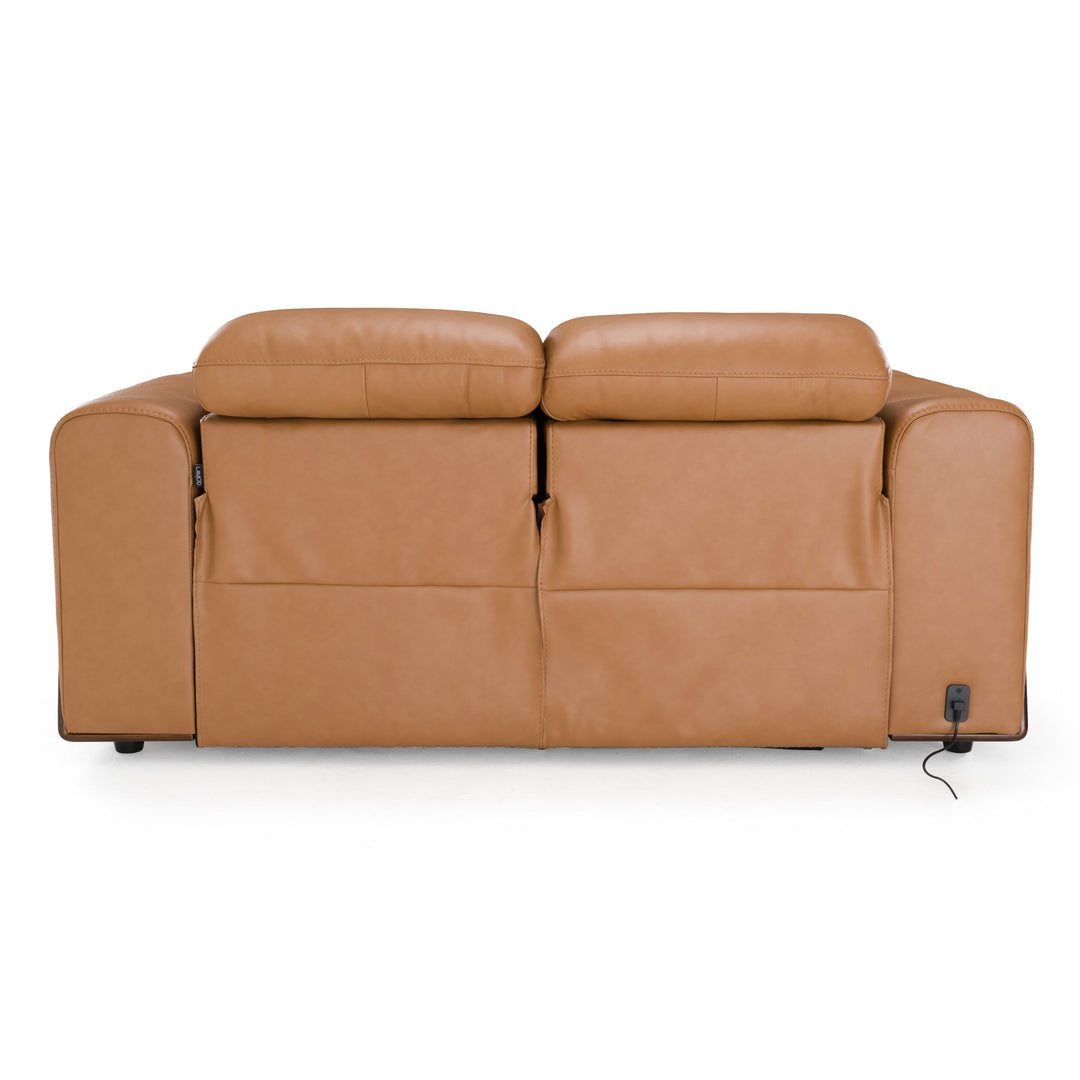 Sandstone - Modern Brown Leather Loveseat w/ 2 Electric Recliners
