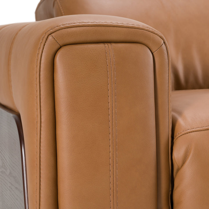 Sandstone - Modern Brown Leather Loveseat w/ 2 Electric Recliners