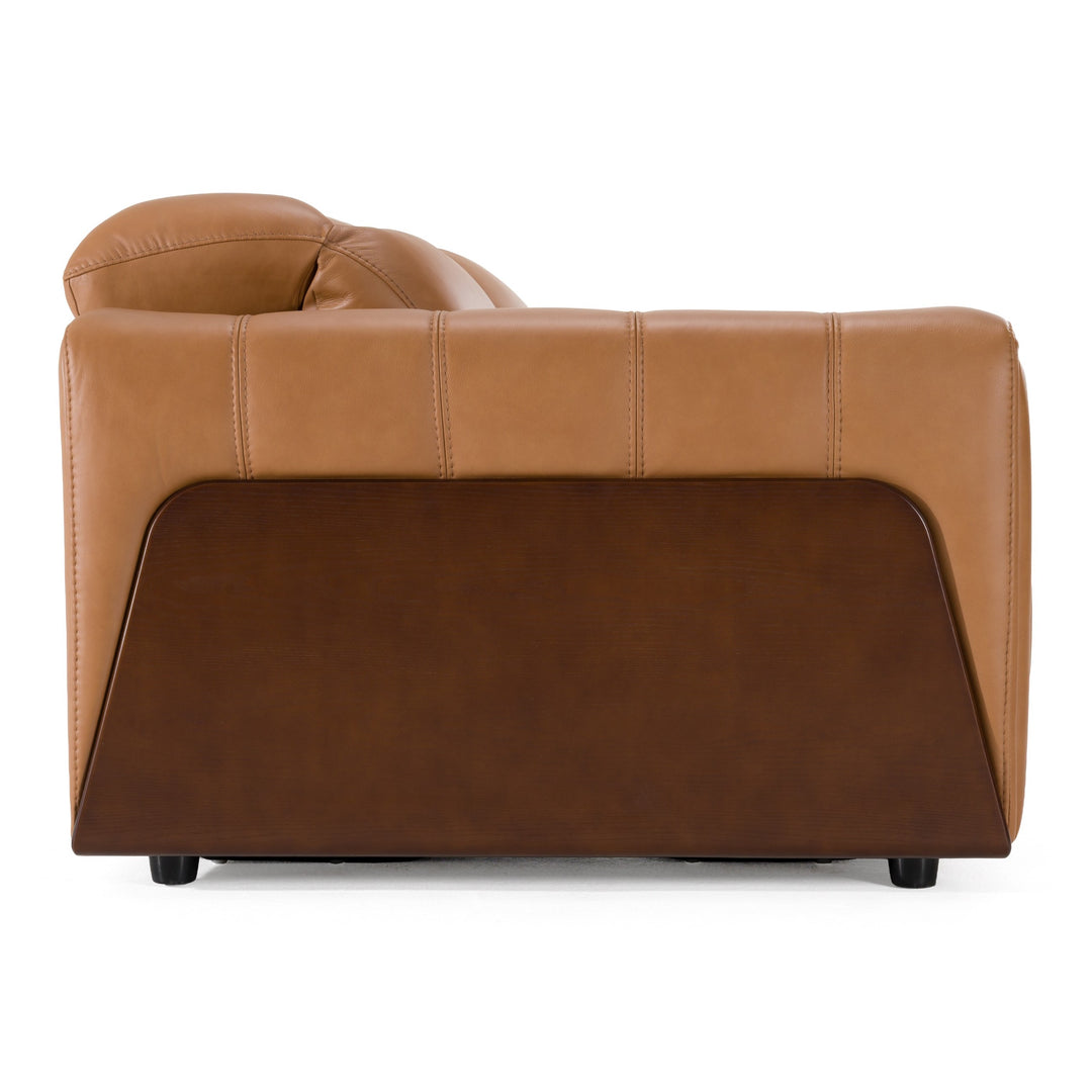 Sandstone - Modern Brown Leather Loveseat w/ 2 Electric Recliners