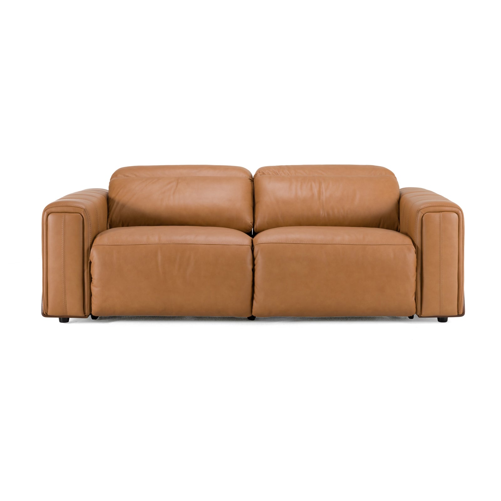Sandstone - Modern Brown Leather Sofa with 2 Electric Recliners
