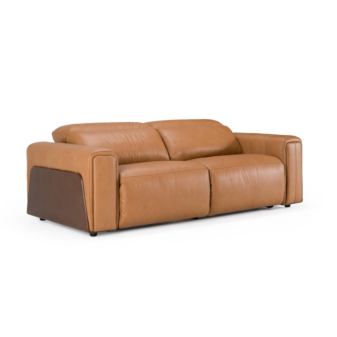 Sandstone - Modern Brown Leather Sofa with 2 Electric Recliners