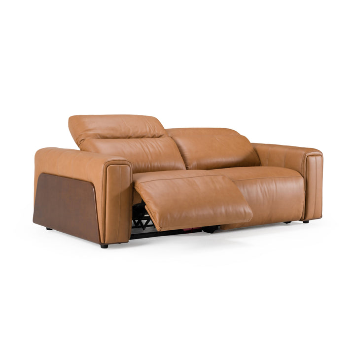Sandstone - Modern Brown Leather Sofa with 2 Electric Recliners