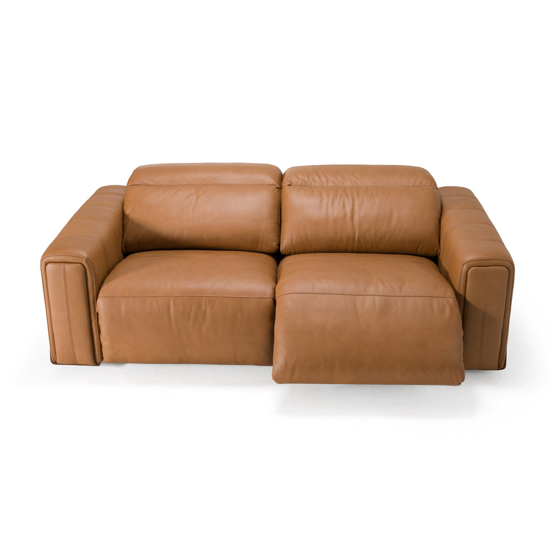 Sandstone - Modern Brown Leather Sofa with 2 Electric Recliners
