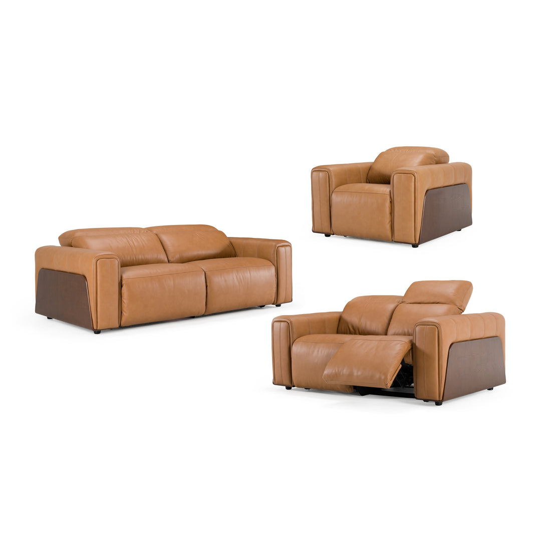 Sandstone - Modern Brown Leather Sofa Set with Electric Recliners