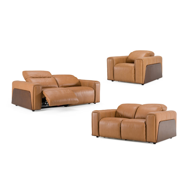 Sandstone - Modern Brown Leather Sofa Set with Electric Recliners