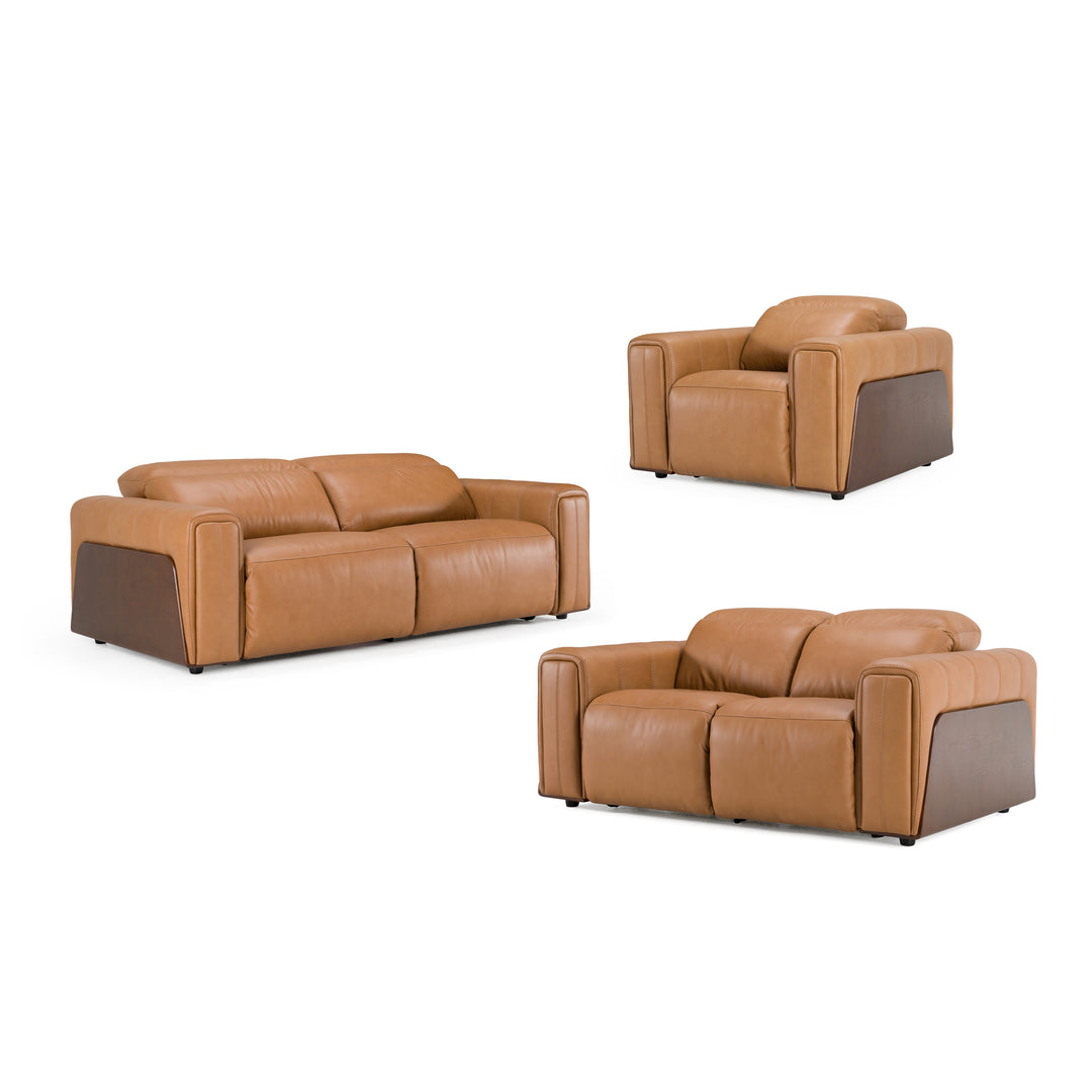 Sandstone - Modern Brown Leather Sofa Set with Electric Recliners