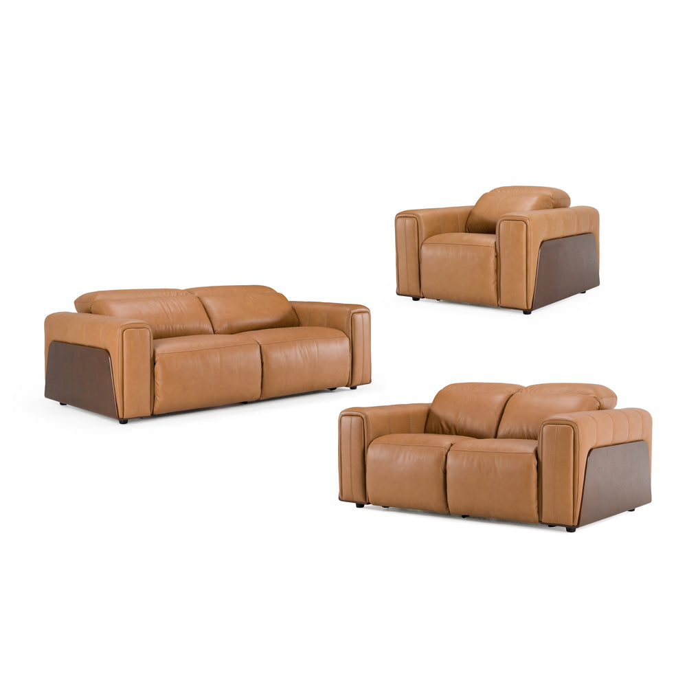 Sandstone - Modern Brown Leather Sofa Set w/ Electric Recliners - View 3