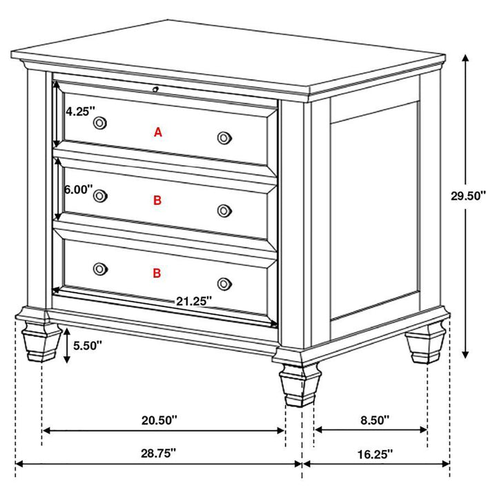 Sandy Beach - 3 - Drawer Nightstand - Cream White Accent Nightstand modern furniture Contempo Furniture