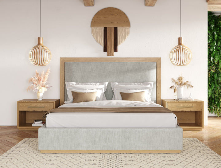 Eastern King Santa Barbara - Modern Grey Fabric + Natural Bed