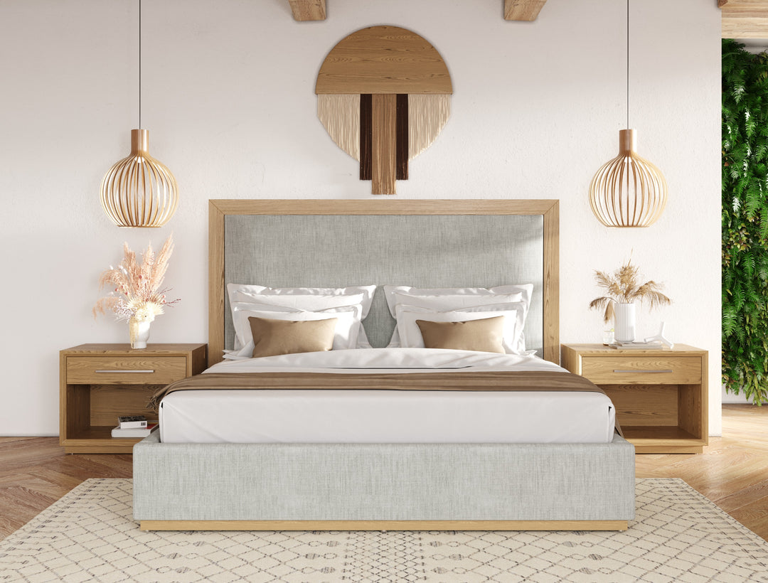 Eastern King Santa Barbara - Modern Grey Fabric + Natural Bed
