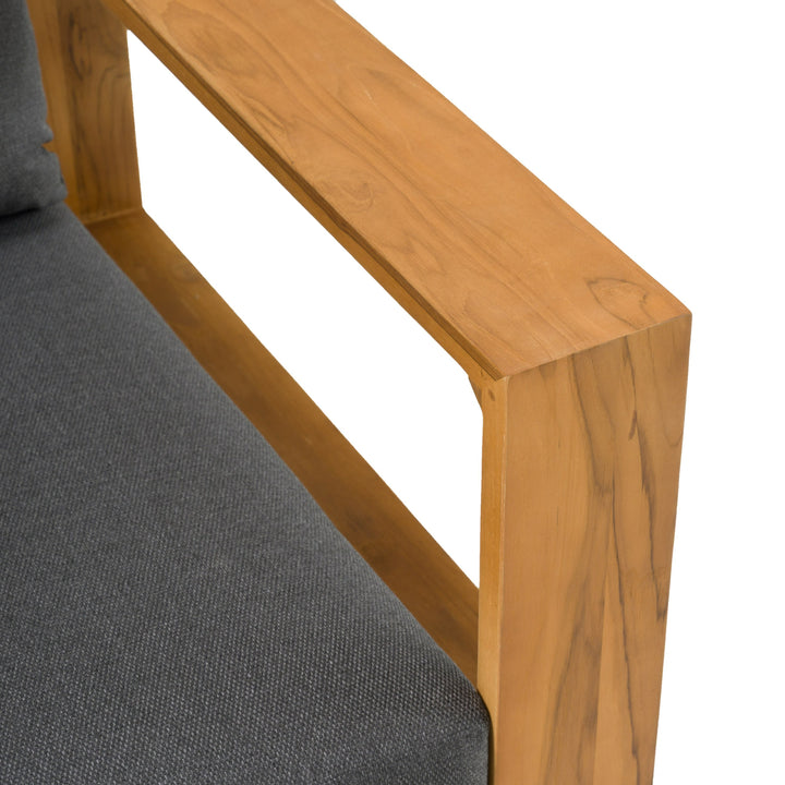 Santorini - Outdoor Grey Olefin Fabric + Natural Teak Lounge Chair
