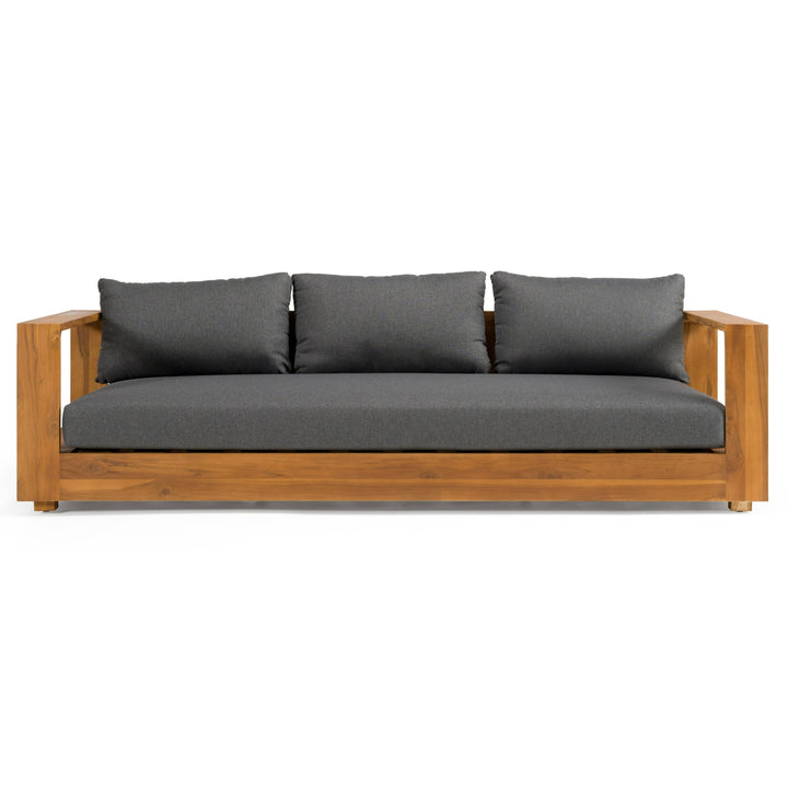 Santorini - Outdoor Grey Olefin Fabric + Natural Teak Sofa