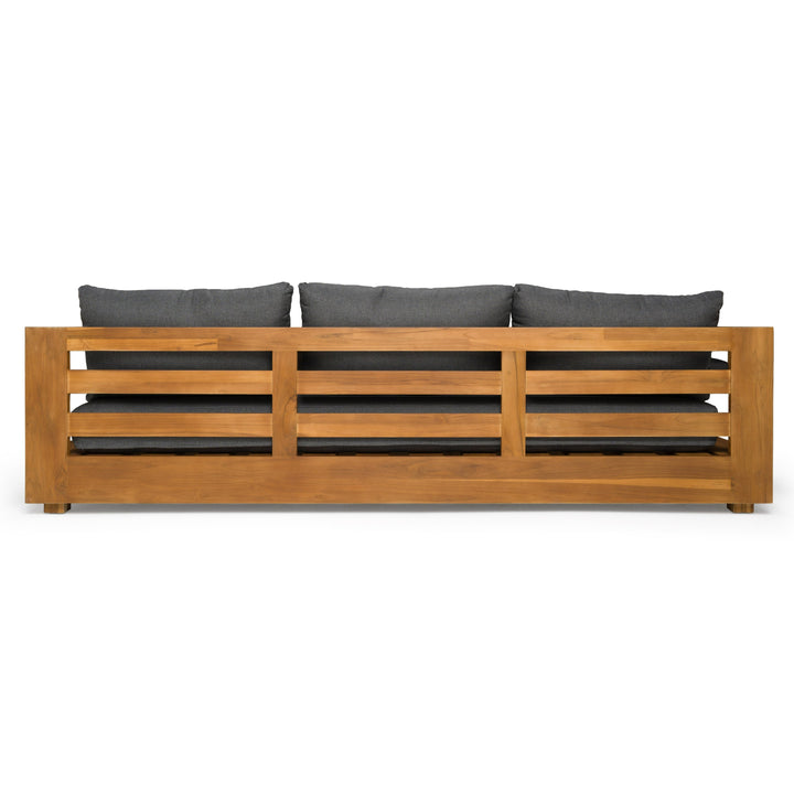 Santorini - Outdoor Grey Olefin Fabric + Natural Teak Sofa Set