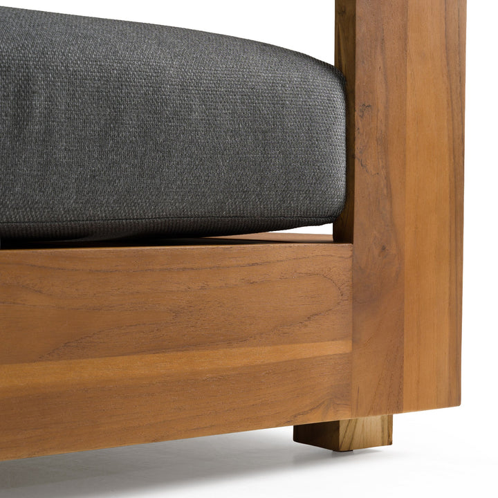 Santorini - Outdoor Grey Olefin Fabric + Natural Teak Sofa