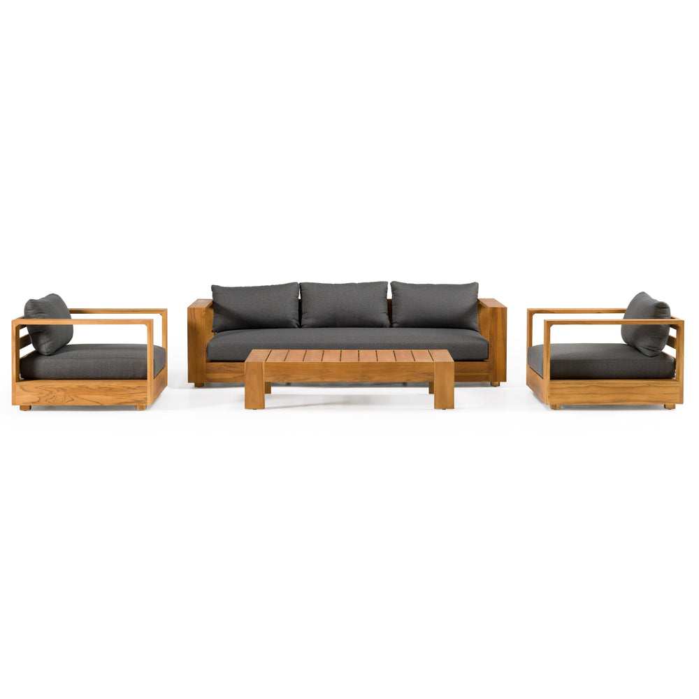 Santorini - Outdoor Grey Olefin Fabric + Natural Teak Lounge Chair