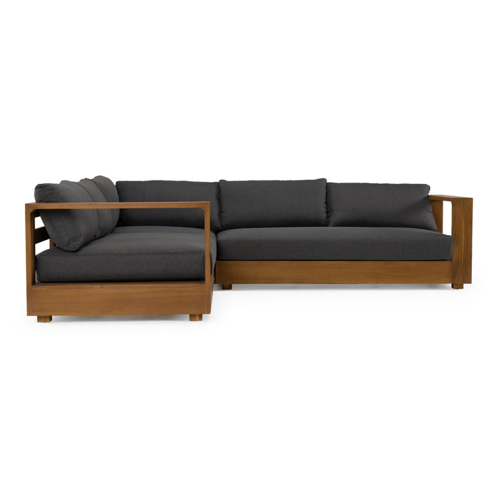 Santorini - Outdoor Grey Olefin Fabric + Natural Teak Sectional Sofa
