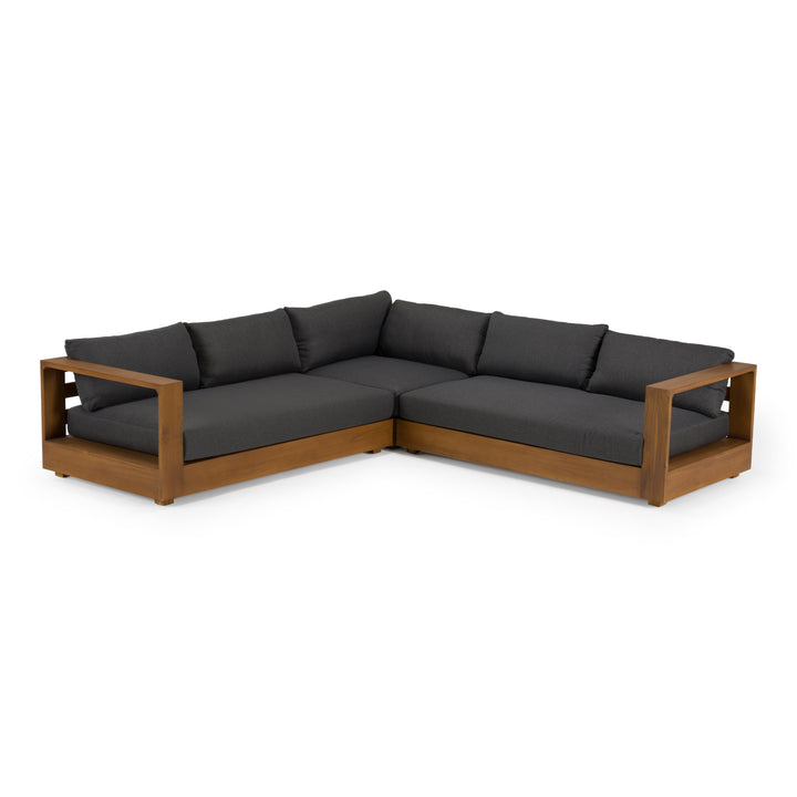 Santorini - Outdoor Grey Olefin Fabric + Natural Teak Sectional Sofa