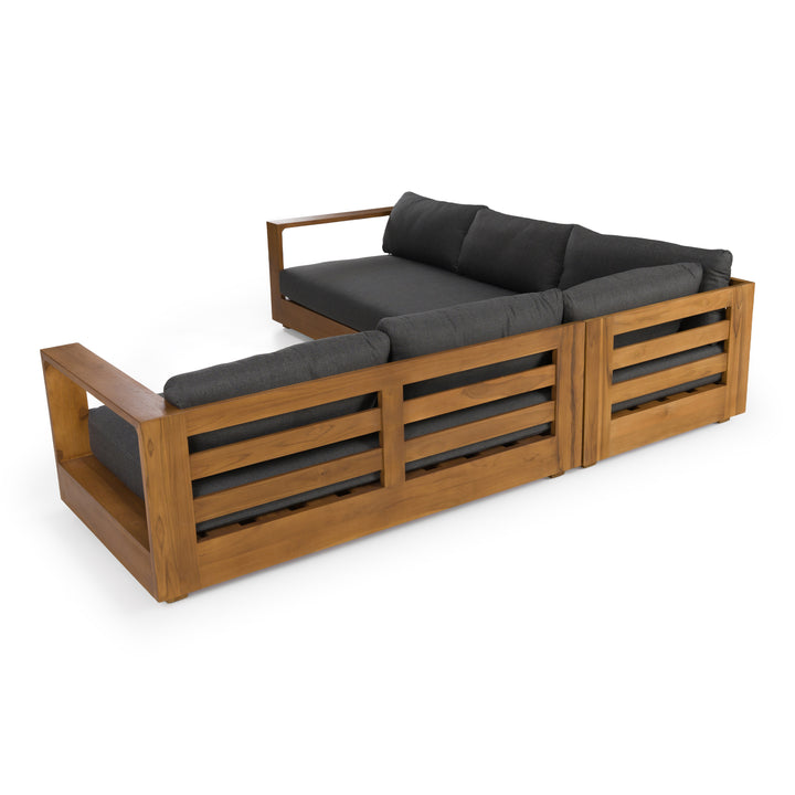 Santorini - Outdoor Grey Olefin Fabric + Natural Teak Sectional Sofa