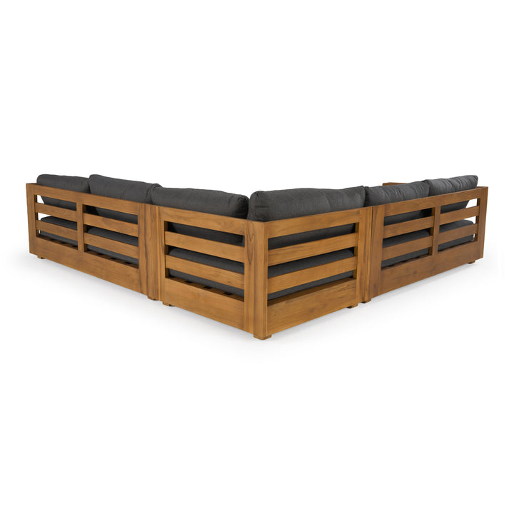 Santorini - Outdoor Grey Olefin Fabric + Natural Teak Sectional Sofa