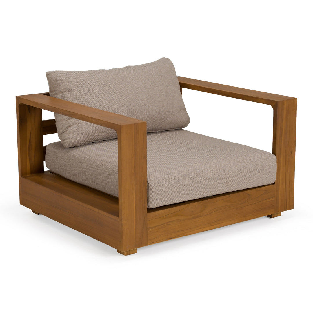 Santorini - Outdoor Brown Olefin Fabric + Natural Teak Sofa Set