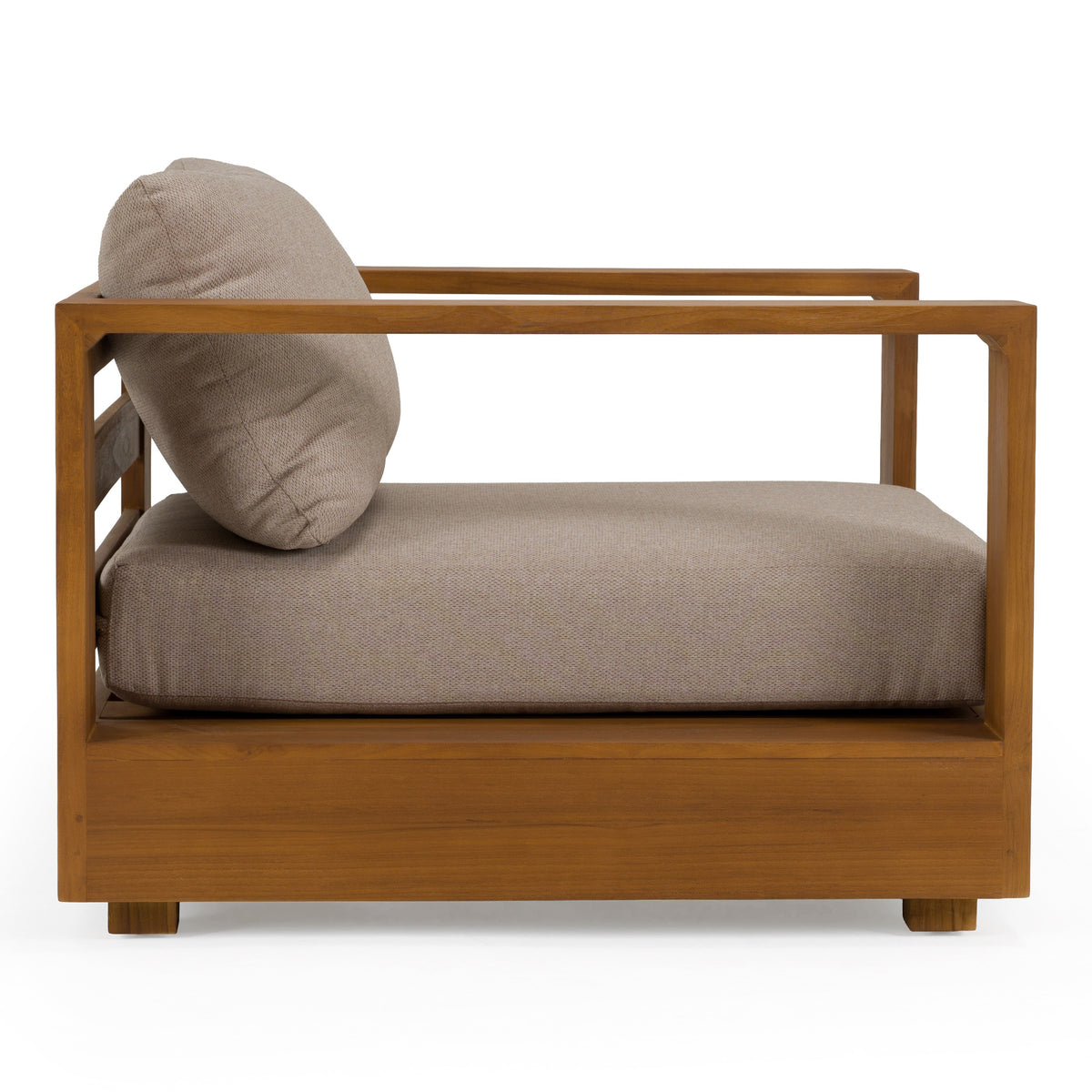 Santorini - Outdoor Light Brown Olefin Fabric + Natural Teak Lounge Chair