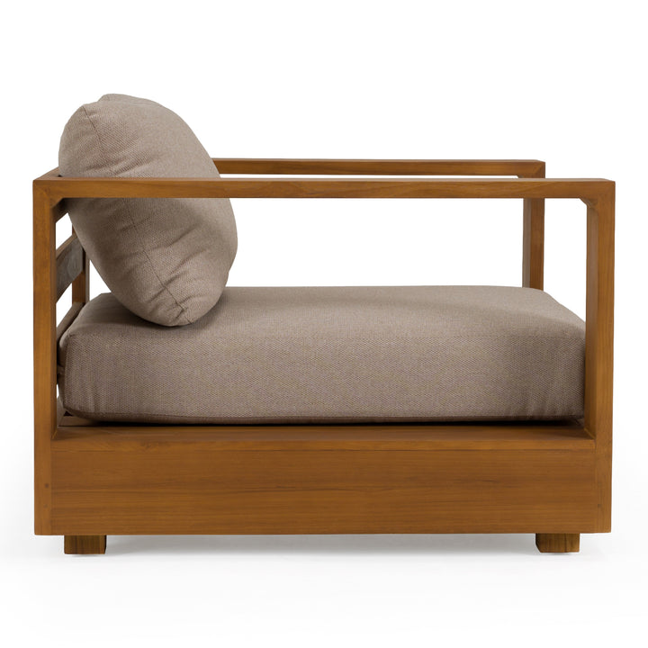 Santorini - Outdoor Light Brown Olefin Fabric + Natural Teak Lounge Chair