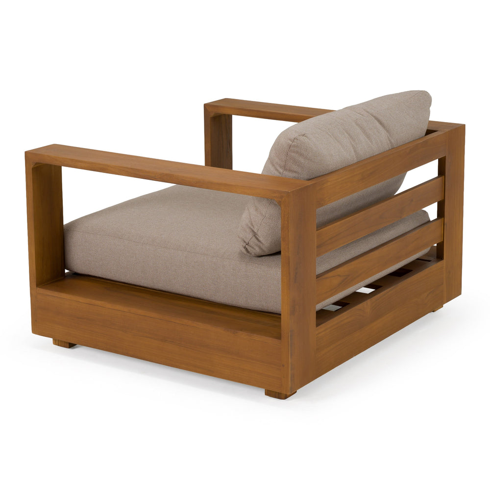 Santorini - Outdoor Light Brown Olefin Fabric + Natural Teak Lounge Chair