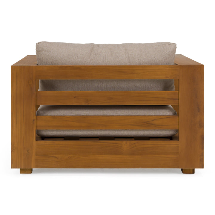 Santorini - Outdoor Light Brown Olefin Fabric + Natural Teak Lounge Chair