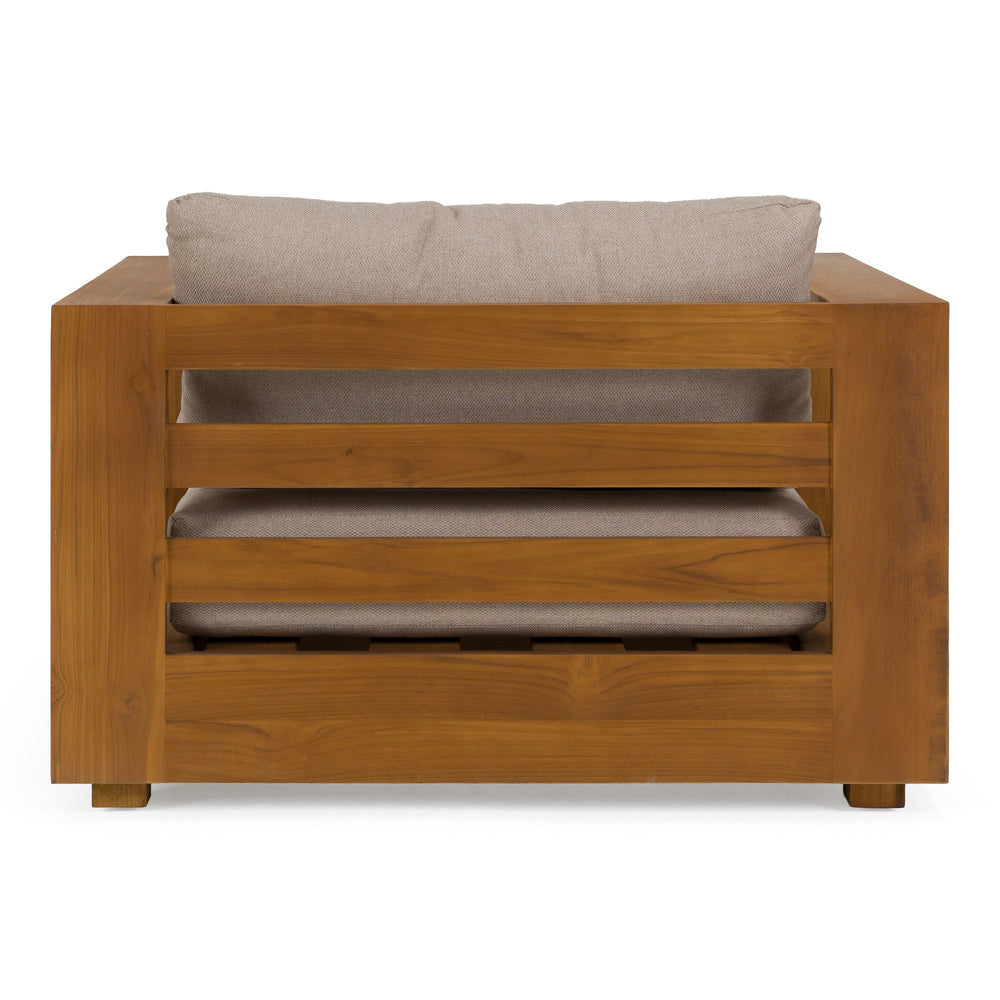 Santorini - Outdoor Light Brown Olefin Fabric + Natural Teak Lounge Chair