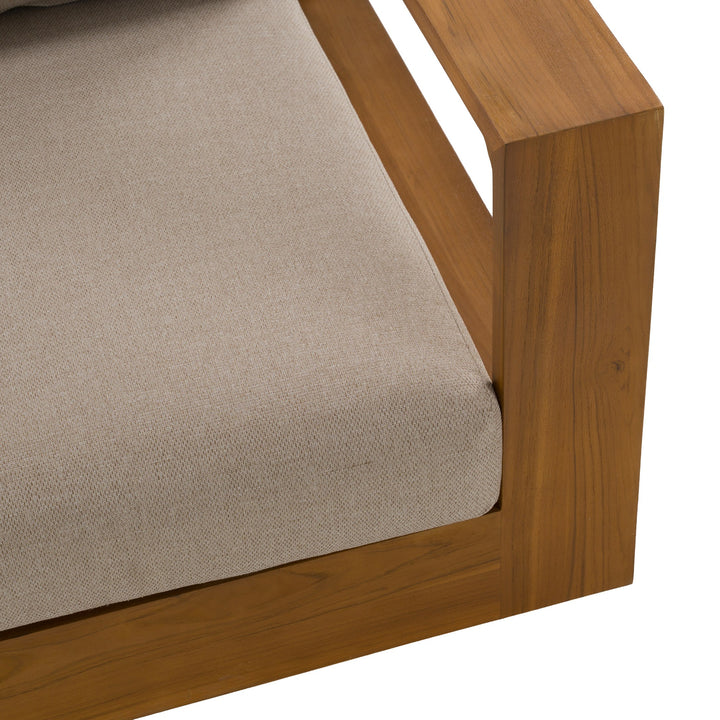 Santorini - Outdoor Light Brown Olefin Fabric + Natural Teak Lounge Chair