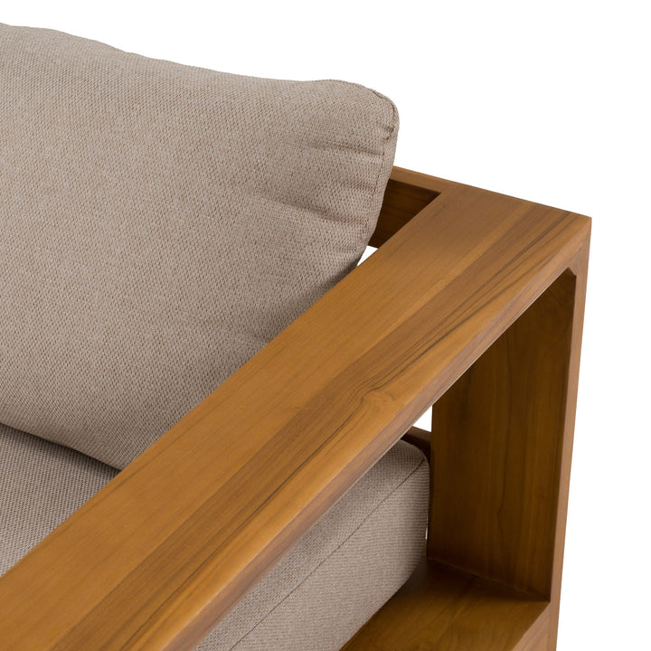 Santorini - Outdoor Brown Olefin Fabric + Natural Teak Sofa Set