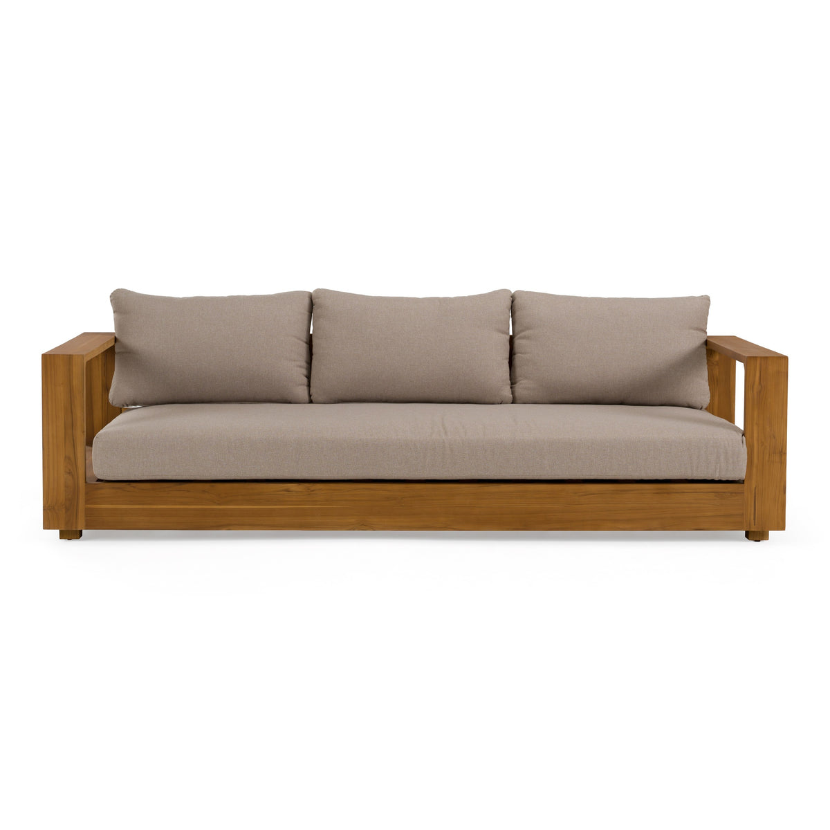 Santorini - Outdoor Light Brown Olefin Fabric + Natural Teak Sofa