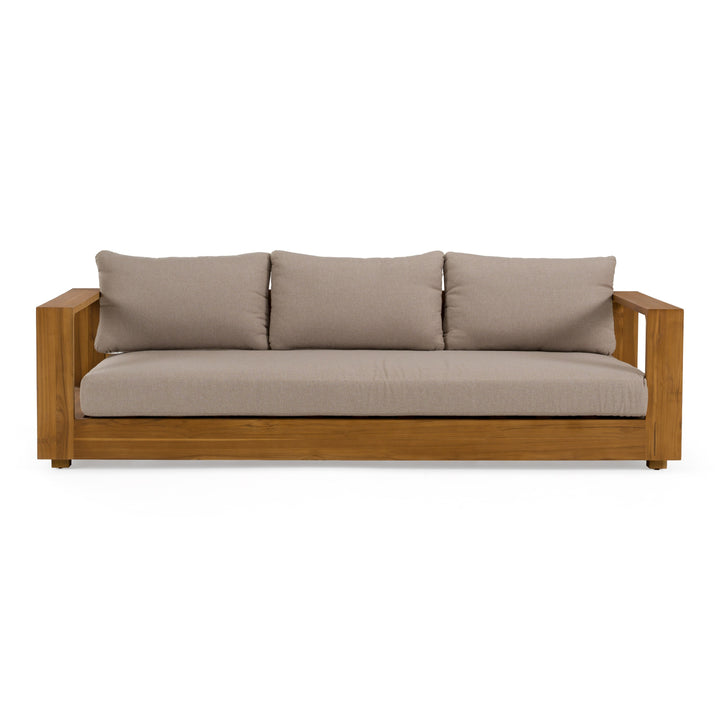 Santorini - Outdoor Light Brown Olefin Fabric + Natural Teak Sofa