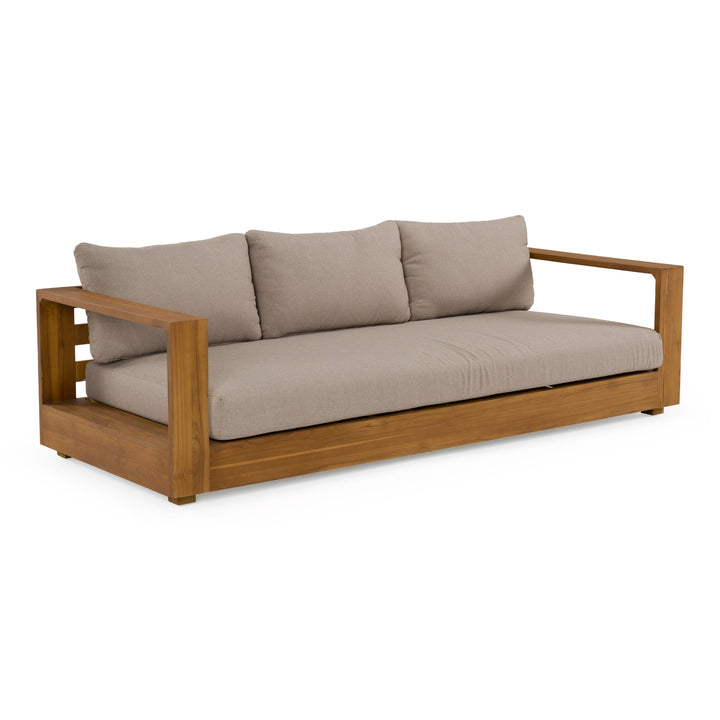 Santorini - Outdoor Light Brown Olefin Fabric + Natural Teak Sofa