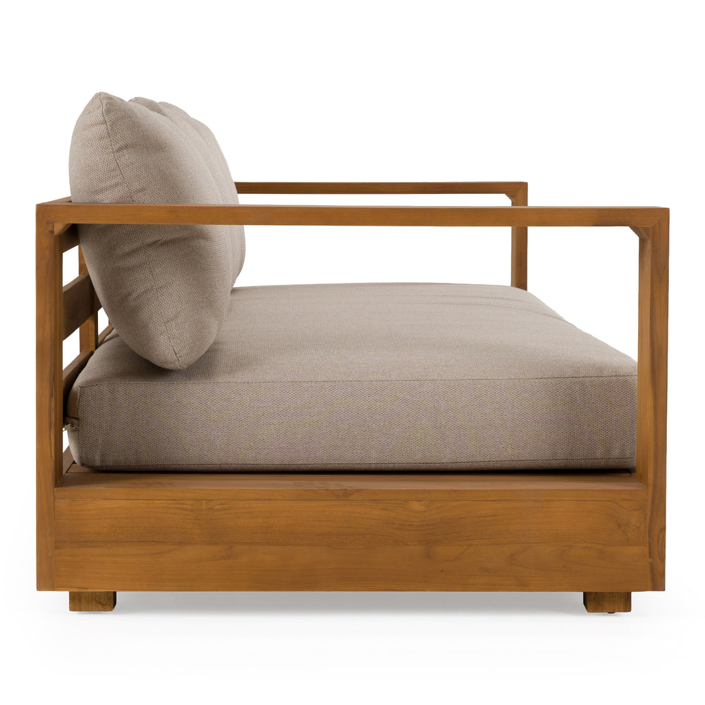 Santorini - Outdoor Light Brown Olefin Fabric + Natural Teak Sofa