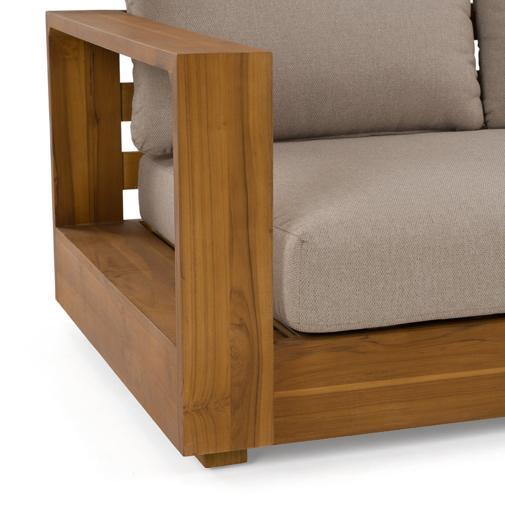 Santorini - Outdoor Light Brown Olefin Fabric + Natural Teak Sofa