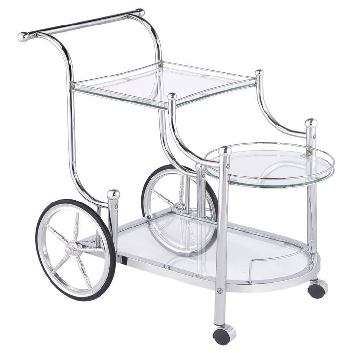 Sarandon - 3 - Tier Glass Shelf Metal Bar Cart - Chrome Bar Cart modern furniture Contempo Furniture