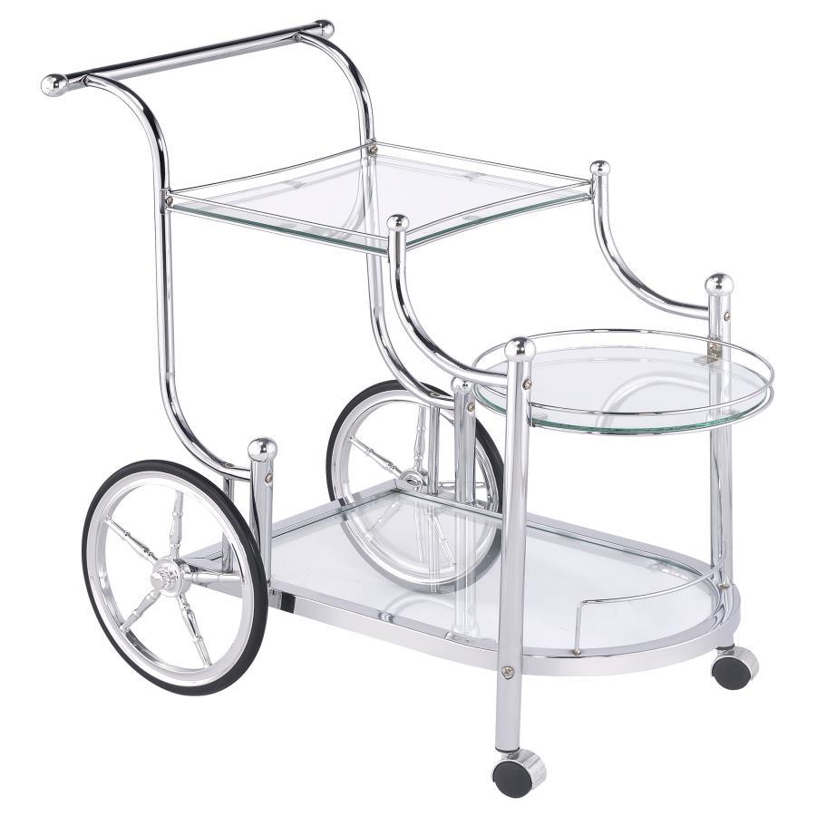 Sarandon - 3 - Tier Glass Shelf Metal Bar Cart - Chrome Bar Cart modern furniture Contempo Furniture