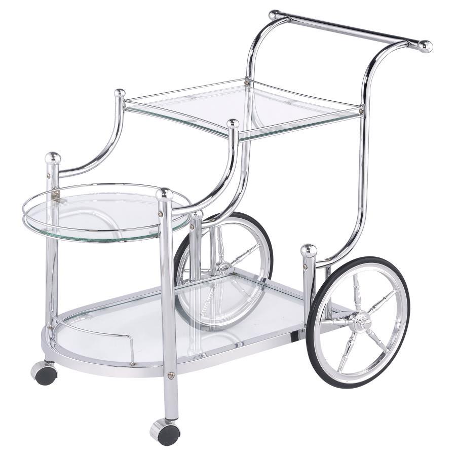 Sarandon - 3 - Tier Glass Shelf Metal Bar Cart - Chrome Bar Cart modern furniture Contempo Furniture