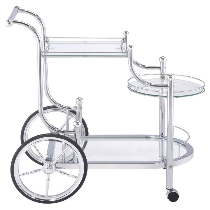 Sarandon - 3 - Tier Glass Shelf Metal Bar Cart - Chrome Bar Cart modern furniture Contempo Furniture