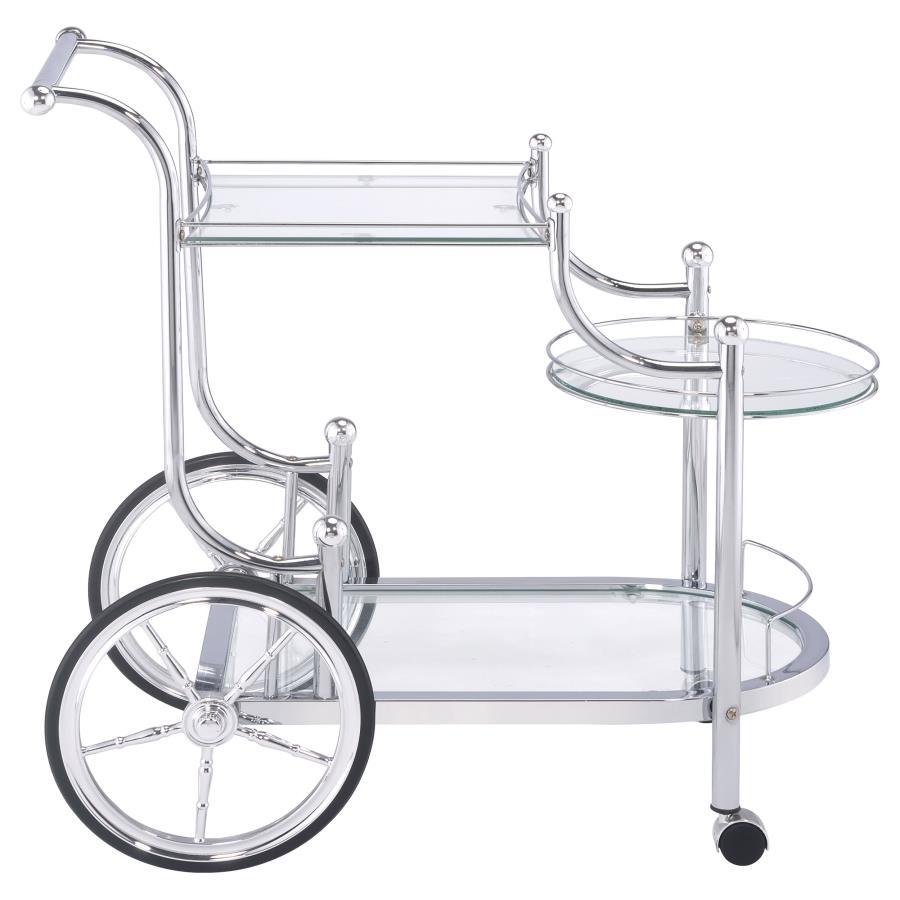 Sarandon - 3 - Tier Glass Shelf Metal Bar Cart - Chrome Bar Cart modern furniture Contempo Furniture