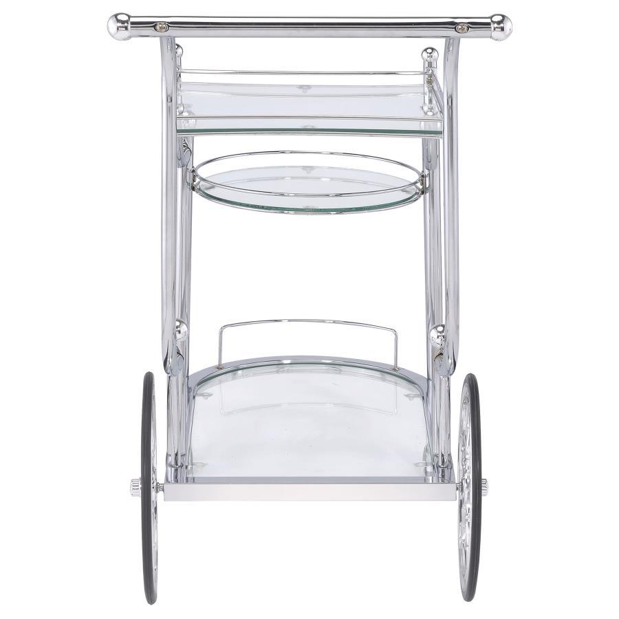 Sarandon - 3 - Tier Glass Shelf Metal Bar Cart - Chrome Bar Cart modern furniture Contempo Furniture