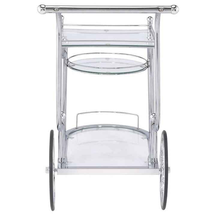 Sarandon - 3 - Tier Glass Shelf Metal Bar Cart - Chrome Bar Cart modern furniture Contempo Furniture