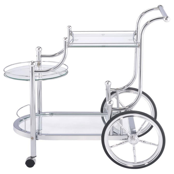 Sarandon - 3 - Tier Glass Shelf Metal Bar Cart - Chrome Bar Cart modern furniture Contempo Furniture